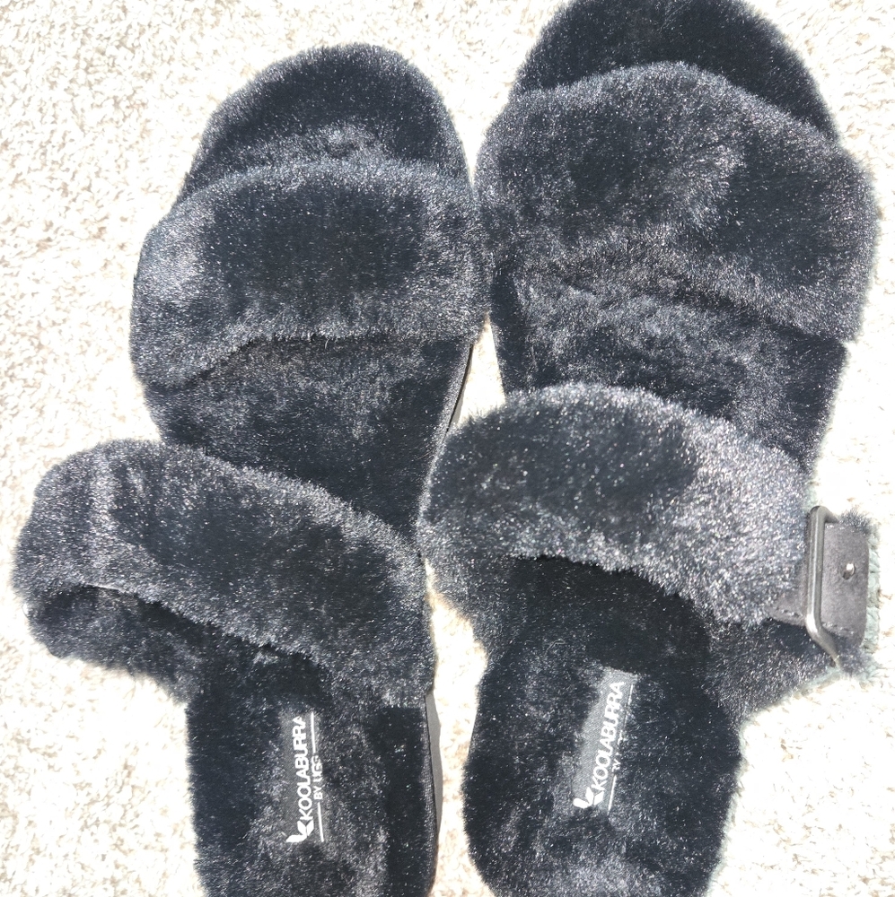Koolaburra Women's Black Fuzzy Slippers Size 12